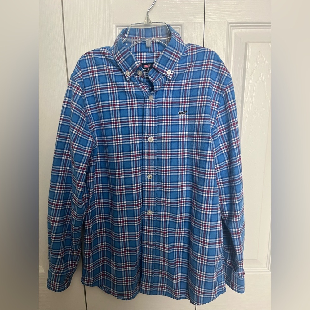 Vinyard Vines Whale Shirt 100% cotton flannel - boys S (8-10)